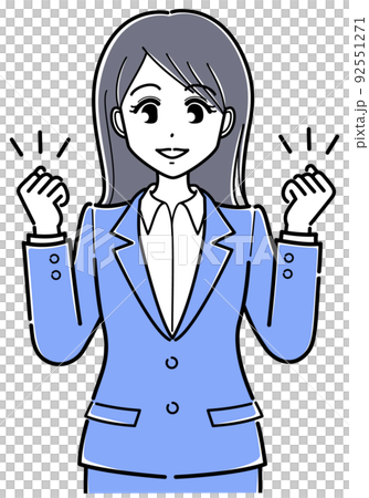 ガッツポーズのスーツの女性(シンプル・上半身) ガッツポーズのスーツの女性(シンプル・上半身) 92551271