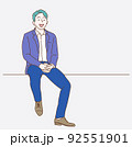 Business man is sitting on chairs. Hand drawn in thin line style, vector illustrations. 92551901
