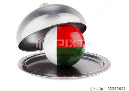 Restaurant cloche with Madagascar flag. 3D rendering 92552091