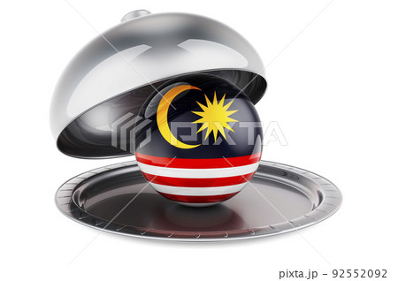 Restaurant cloche with Malaysian flag. 3D rendering 92552092