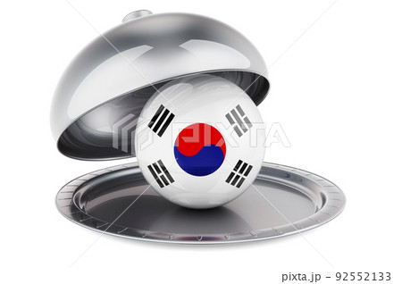 Restaurant cloche with South Korean flag. 3D rendering Restaurant cloche with South Korean flag. 3D rendering 92552133