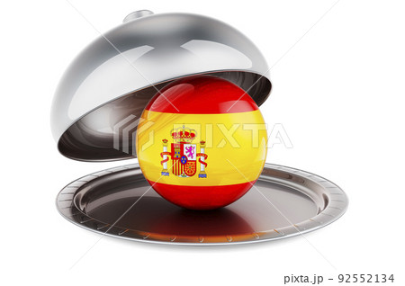 Restaurant cloche with Spanish flag. 3D rendering 92552134