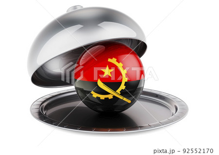 Restaurant cloche with Angolan flag. 3D rendering Restaurant cloche with Angolan flag. 3D rendering 92552170