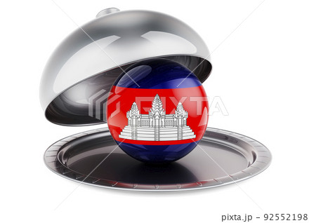 Restaurant cloche with Cambodian flag. 3D rendering 92552198