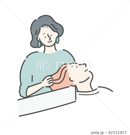 髪を洗う美容師　美容室　女性　イラスト 92552857