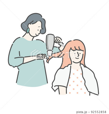 髪を乾かす美容師　美容室　女性　イラスト 92552858