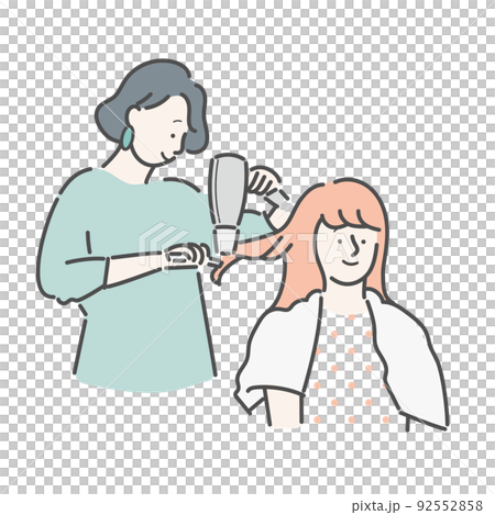 髪を乾かす美容師　美容室　女性　イラスト 92552858