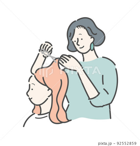 髪をカットする美容師　美容室　女性　イラスト 92552859