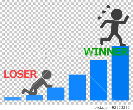 Illustration of a winner who tried hard to climb the stairs and a loser who gave up 92553223