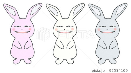 薄ら笑いのうさぎのイラスト 輪郭=実線&黒色 3色セット 薄ら笑いのうさぎのイラスト 輪郭=実線&黒色 3色セット 92554109
