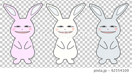 薄ら笑いのうさぎのイラスト 輪郭=実線&黒色 3色セット 薄ら笑いのうさぎのイラスト 輪郭=実線&黒色 3色セット 92554109