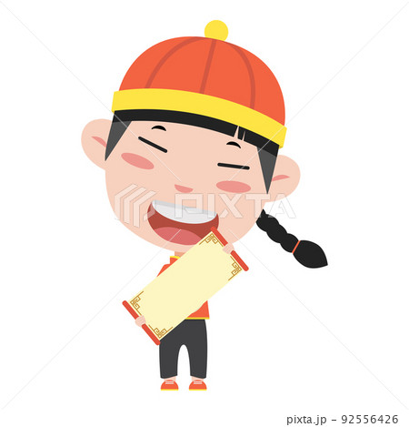 Chinese boy with holding a blank sign cartoon 92556426