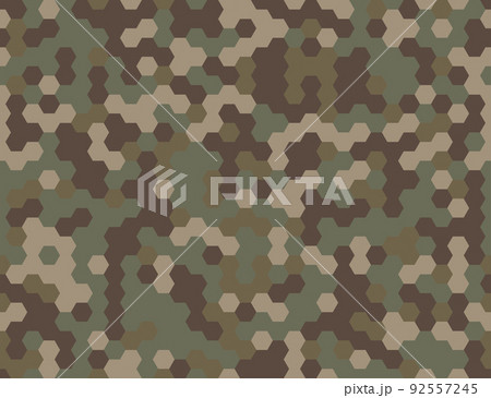 Seamless modern army camouflage hexagon pixel texture. Abstract vector futuristic camo hex background. Geometric tech pattern wrapping paper design illustration 92557245