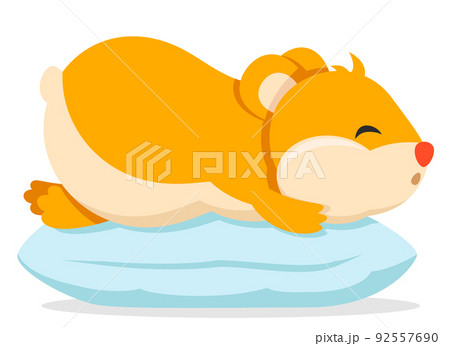 Hamster sleeps on a soft pillow on a white background. Character 92557690
