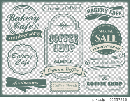 ヴィンテージ調のロゴ、ラベル、リボンイラストを手描きで描きました。 ヴィンテージ調のロゴ、ラベル、リボンイラストを手描きで描きました。 92557816