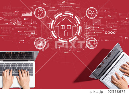 Real estate theme with people working together 92558675