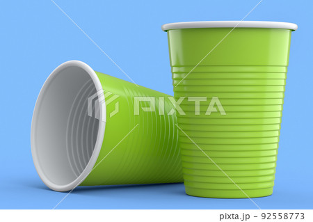 Set of plastic party cup for college ping pong game on blue background. 92558773