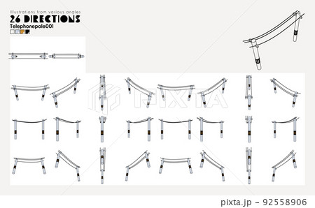 電柱と電線のいろんな角度から見たイラストのイラスト素材