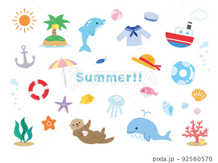 海のイラスト素材セット　夏　かわいい 92560570