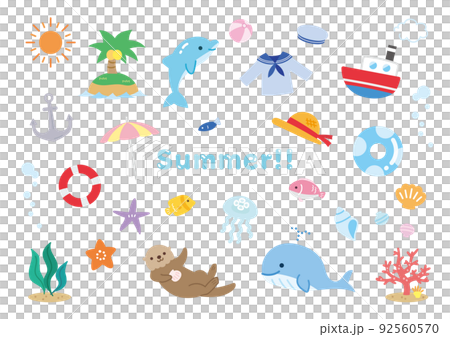 海のイラスト素材セット　夏　かわいい 92560570