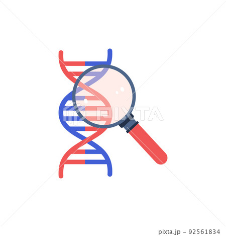 Abstract DNA helix research with magnifying glass, flat vector illustration isolated on white background. Abstract DNA helix research with magnifying glass, flat vector illustration isolated on white background. 92561834