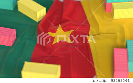 Cargo containers and flag of Cameroon, production or cargo delivery related 3D rendering Cargo containers and flag of Cameroon, production or cargo delivery related 3D rendering 92562541
