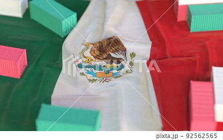 Cargo containers and flag of Mexico, production or cargo delivery related 3D rendering Cargo containers and flag of Mexico, production or cargo delivery related 3D rendering 92562565