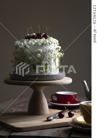 beautiful biscuit cake with sweet cherry 92564121