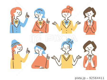 テレワークしている女性たち_セット_色 92564411