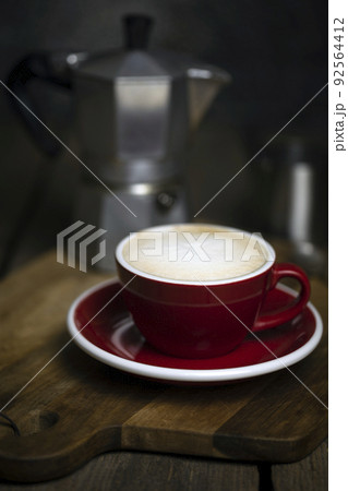 a cup coffee and moka with milk jug a cup coffee and moka with milk jug 92564412