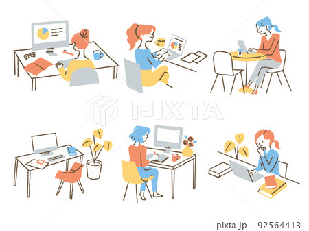 学生時代と社会人時代の女性たち_セット_色 92564413