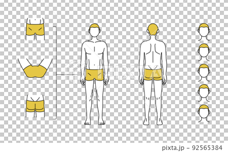メンズ脱毛、ひげ・全身・VIOの部位案内、下着姿 92565384
