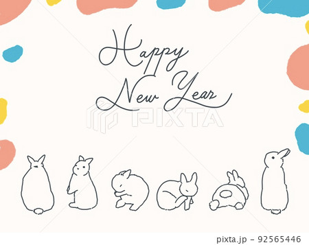 シンプルな線画うさぎの年賀状テンプレート(ポップ) 92565446