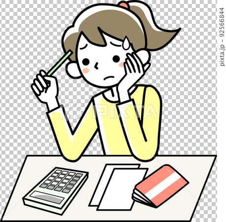 家計管理に悩む若い女性 92566844
