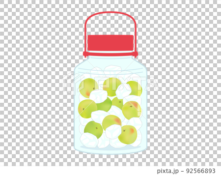 瓶に青梅と氷砂糖をいれてあるイラスト 92566893