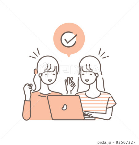 ノートパソコンを操作している女性のイラスト 喜び 92567327
