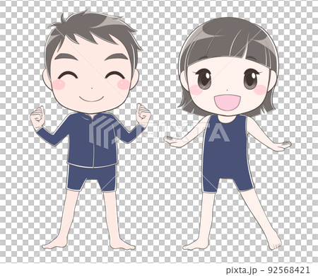 泳裝的小學男孩和女孩 92568421