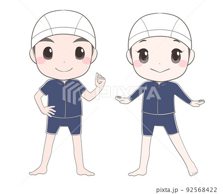 水着を着た小学生の男の子と女の子 92568422