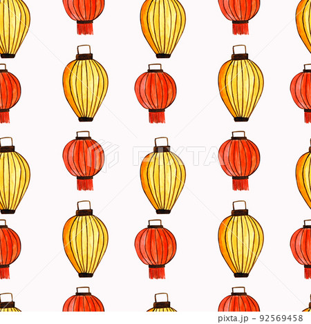 Watercolor pattern Chinese paper yellow and red lanterns. 92569458