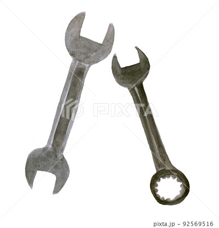 Watercolor set Illustration tools iron two wrenches. 92569516