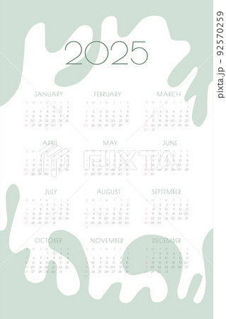 2025 calendar with delicate minimalist design pastel color palette. 92570259