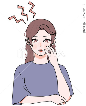 イライラするロングヘアの女性のイラスト イライラするロングヘアの女性のイラスト 92570432