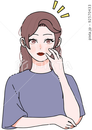 何かに気づいたロングヘアの女性のイラスト 何かに気づいたロングヘアの女性のイラスト 92570433
