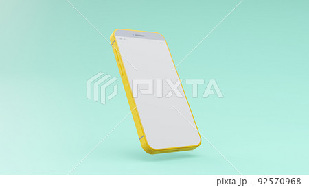 Yellow Phone mock-up on green-blue background. 92570968