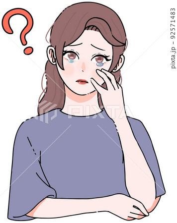 クエスチョンマークを浮かべるロングヘアの女性のイラスト クエスチョンマークを浮かべるロングヘアの女性のイラスト 92571483