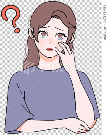 クエスチョンマークを浮かべるロングヘアの女性のイラスト クエスチョンマークを浮かべるロングヘアの女性のイラスト 92571483
