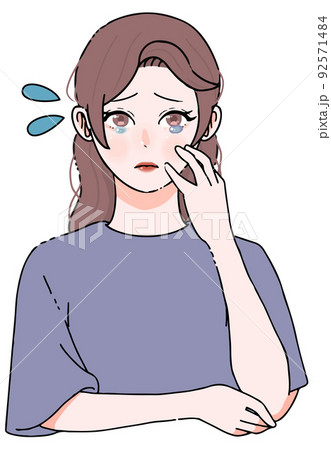体調不良に苦しむロングヘアの女性のイラスト 体調不良に苦しむロングヘアの女性のイラスト 92571484