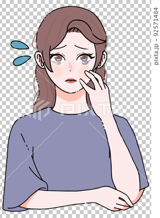 一位身體狀況不佳的長發婦女的插圖 一位身體狀況不佳的長發婦女的插圖 92571484