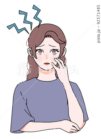 体調不良に苦しむロングヘアの女性のイラスト 体調不良に苦しむロングヘアの女性のイラスト 92571485