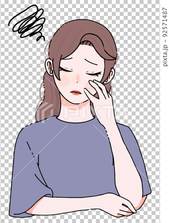 一位憂心忡忡的年輕長發女子的插圖 92571487